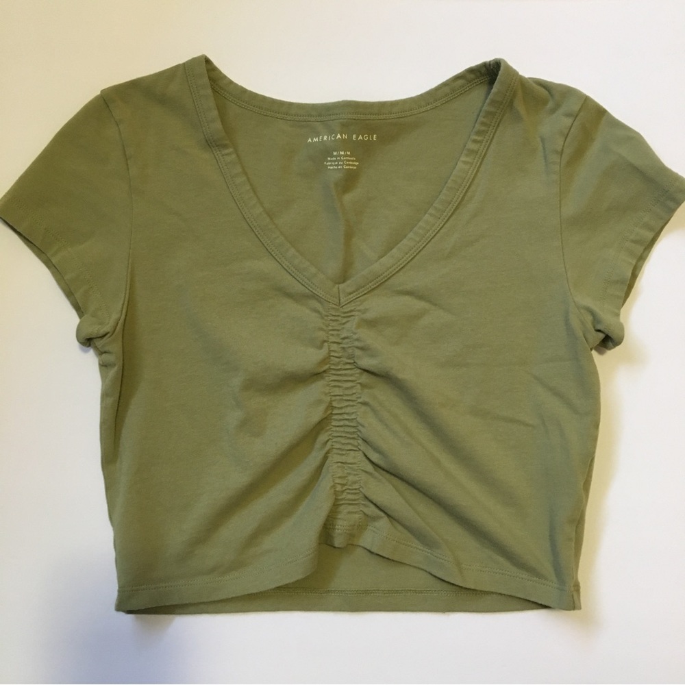 American Eagle Ruched Green Top